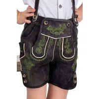 Isar-Trachten Lederhose Lederhose Kinder - HENNY - anthrazit/grün