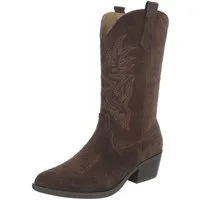 Ital-Design Damen Westernstiefel Echtleder mit Blockabsatz Westernstiefel (92002385) Blockabsatz Stiefel in Braun