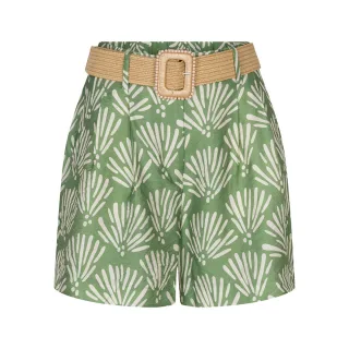 Esqualo - Gemusterte Shorts mit Gürtel und hohem Bund grün - Gr. - 40