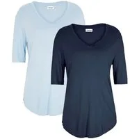 bonprix T-Shirt (Packung, 2-tlg) Figur umspielende Passform, Halbarm, V-Ausschnitt, aus Viskose