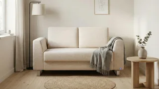 BRUNO Schlafsofa 120cm in Creme Ecru Beige | Klassik | stabiles Massivholz & Boxspringkomfort