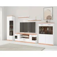 OTTO home Wohnwand Ribe: 5teilig, Breite: 300cm,Fronten aus Massivholz,Korpus aus Melamin, (Set, 5-St), B/T/H:300/35/180cm, Einlegeböden teilweise verstellbar