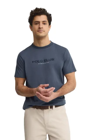 Kurzärmliges T-Shirt denimblau mit Established 2012 Polo Club Stickerei