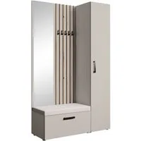 Beautysofa Garderoben-Set MARGARET Flurgarderobe mit Spiegel, (Kleiderschrank, Schuhschrank, Sitzbank, Kleiderstange, Flurmöbel-Set mit Lamellen), verschiedene Farben und Breiten