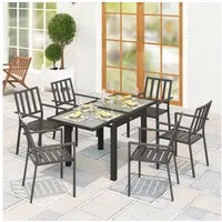 Outsunny Gartentisch ausziehbar, aus Aluminium, 160x80 cm (rutschfest Campingtisch, 1-St., wetterfest Buffettisch), für 4-6 Personen, für Outdoor, Garten, Terrasse, Balkon, Schwarz