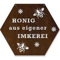 Feuerfest 123 GmbH Hinweisschild Edelrost Honig aus eigener Imkerei 40,0 x 46,2 cm