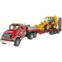 MACK Granite Tieflader und JCB 4CX Baggerlader, Modellfahrzeug rot