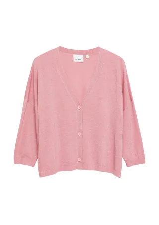comma - Strickjacke mit V-Ausschnitt und 3/4-Ärmeln pink - Gr. - XS
