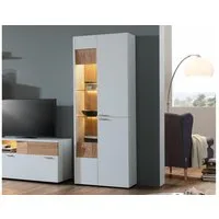 Lifestyle for Home Vitrine Vitrine OSLO weiß matt lackiert und Asteiche hell Massivholz