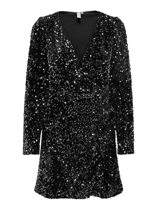 ONLY - ONLANIKA WRAP SEQUIN SHORT DRESS WVN black - Gr. - XS