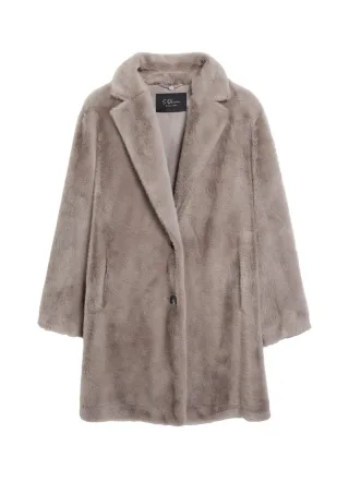 s.Oliver BLACK LABEL - Webpelzmantel beige/grau - Gr. - 44