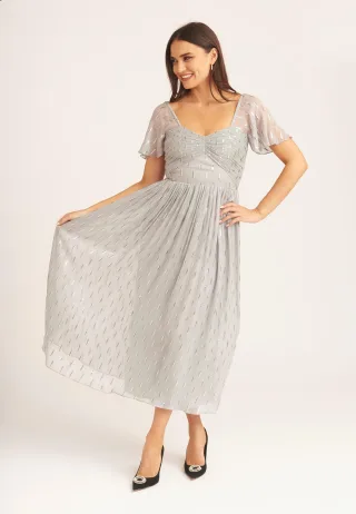 Jacquard Metallic Engelsärmel Midikleid