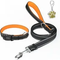 LA CUTE Hundeleine Hundehalsband & Leine Set reflektierend, gepolstert, verstellbar, (Hundehalsband & Leine Set für kleine, mittelgroße & große Hunde, Hundehalsband & Leine Set, gepolstert, verstellbar, reflektierend), Reflektierendes Hundehalsband &