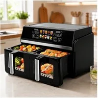 Nettlife Heißluftfritteuse Air fryer 2 unabhängigen Kammern 10/11L Gesamtvolumen 13-in-1 Doppelzonen-Funktion, 2200 W, Automatische Abschaltung Dual Zone Temperatursteuerung Timer