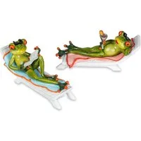 formano Sammelfigur 2er Set Formano lustige Frösche Frosch auf Liege im Urlaub Poly 16 cm