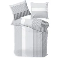 Träumschön Bettwäsche Premium Set aus Baumwolle 135x200 oder 155x220 cm, Gestreift grau, Baumwolle, 2 teilig, mit Reißverschluss, luftig und leichte Sommerbettwäsche