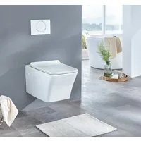 welltime Tiefspül-WC Trento eckig, wandhängend, Abgang waagerecht, Spülrandloses Tiefspül-WC, inkl. ToilettenSitz mit Softclose.