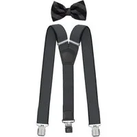 Fabio Farini Hosenträger mit passender Fliege als Set 4cm Y-Form für Herren Pack Grau 4cm Hosenträger - Grau/Schwarz Gestreifter Fliege