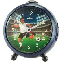 Atrium Kinderwecker A932-5 Scorer Analog Quarz leise Licht Snooze Jungen Fußball Blau Geschenk Ø10,5cm