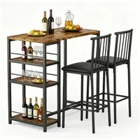 Blishom Bartisch 3-tlg Bartisch-Set, Esstisch Set für 2 Personen, Platzsparendes Stehtisch-Set mit Stauraum