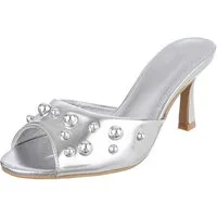 Ital-Design Damen Pantoletten Pumps mit Nieten und Stilettoabsatz Pantolette (91742647) Pfennig-/Stilettoabsatz Sandalen & Sandaletten in Silber