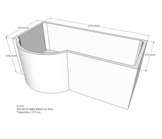Neuesbad Wannenträger für Bette Cora 160x90 Rundung li SW12475