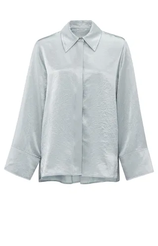 Yaya - Langärmelige, locker geschnittene Satinbluse grau - Gr. - 36