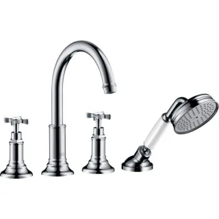 hansgrohe Axor Montreux Fertigmontageset 16544000 4-Loch-Fliesenrandarmatur, mit Kreuzgriffen, chrom