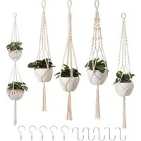 FOUORTUNATE-BEE Blumenampel 5er Set Blumenampel Hängend Boho Deko Makramee Hängeampel mit Haken (Blumentopf Hängend, Boho Zimmer Deko Aesthetic, 5 St., Hängepflanzen Topf für Balkon Fenster Deko), für Innen Außen Decken Balkone Wanddekoration