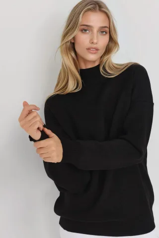 Oversized Halb-Stehkragen Strickpullover