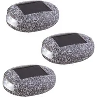 GLOBO LIGHTING Gartenleuchte, LED-Leuchtmittel fest verbaut, Warmweiß, 3er Set LED Solar Außen Lampe Stein Design Deko Lampen Garten Beet Weg