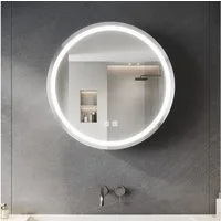 SONNI Badezimmerspiegelschrank spiegelschrank Dreifarbig beleuchteter Wandspiegelschrank ∅60cm runde 60 x 60cm runder Spiegelschrank Entfogging Einstellbare Helligkeit