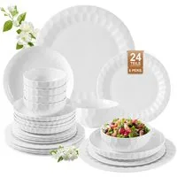 LB LICHTENBERG Tafelservice Geschirrset, Essservice Teller Set Porzellan, Weiß (24-tlg), 6 Personen, Keramik, Verschiedene Stile Geeignet für Spülmaschine & Mikrowelle