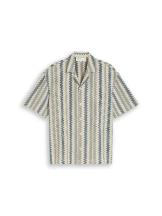 Denim Tom Tailor - Loose Fit Resort Kurzarmhemd in Häkel-Optik green white zick zack stripe - Gr. - S