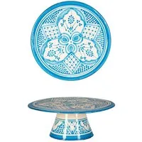 Marrakesch Orient & Mediterran Interior Tortenplatte Orientalische Tortenplatte Safroun edel aus Keramik in Blau-Weiß 21 cm, Keramik, (1-tlg), Handarbeit