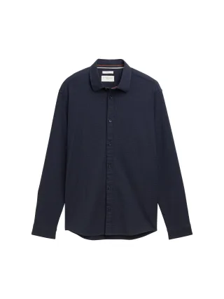 Tom Tailor - Slim Fit Hemd mit Stretch navy tonal squared structure - Gr. - XL