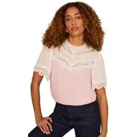 Love & Roses Kurzarmbluse Love & Roses Kurzarm-Bluse mit Spitzendetail (1-tlg)