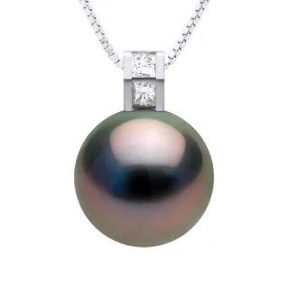 Anhänger Schmuck Prestige Diamant 0,04 cts – Größe Princess – echte Tahiti-Zuchtperle rund 11–12 mm