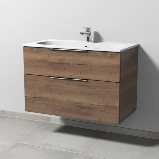Sanipa 3way Waschtischunterbau zu Geberit Acanto Slim Waschtisch mit 2 Auszügen, Eiche-Tabak UM41250