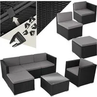 tectake Loungeset Rattan Sitzgruppe mit Sicherheitsglasplatte, für 4 bis 5 Personen, (Gartenlounge-set Lignano, 6-tlg., geeignet für Outdoor in Schwarz), widerstandsfähig und UV-beständig, variabel aufstellbar