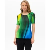 Passioni Plisseeshirt in grün und blau mit kurzen Ärmeln Sommershirt mit Plissé in Grün, Blau und Gelb