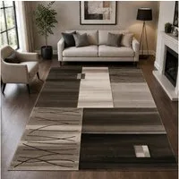 Vimoda Teppich Wohnzimmer Designer Teppich Grau Kachel Motiv, Rechteckig, Höhe: 12 mm, Teppich dicht mit Farbverlauf und Konturenschnitt