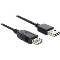EASY-USB 2.0 Verlängerungskabel, USB-A Stecker > USB-A Buchse schwarz, 1 Meter, USB-A Stecker beidseitig verwendbar