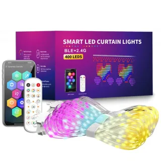 Elfeland 1M/2M/3M 400LEDs Smart LED Curtain Strip Lights DIY Programmable Pixel Lights with APP Control RGB Color Changi