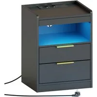 Mondeer Nachttisch LED Nachtkommode (Packung, Beistelltisch mit Steckdosen), mit LED-Beleuchtung & 2 USB Ladestation, 3 Schubladen
