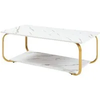 en.casa Couchtisch, Couchtisch »Kolta« 120x60x43 cm Marmoroptik, Weiß/Gold