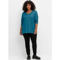 Sheego T-Shirt Langarmshirt Langarm mit V-Ausschnitt und leichter A-Linie