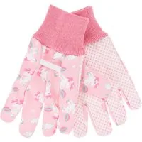 Koopman Gartenhandschuhe Kinderhandschuh Tiermotiv Stoff Einheitsgröße Gelb/Rosa/Grün/Blau (Stück, 1-St., Packung) Gummiband, mit Einhorn Motiv, UNi Size, Baumwolle