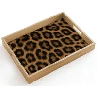 OnlyWow Tablett Rechteckig mit Henkel Pantherfell - Realistisch - Braun, Eichenholz, (1-tlg), Siervierplatte, Tray, Frühstücksbrett