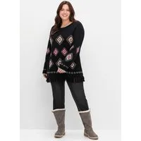 Sheego Strickpullover Strickpullover Langarm mit Ethnomuster und Fransen